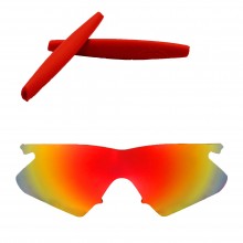 Walleva Mr.Shield Polarized Fire Red Replacement Lenses with Red Earsocks for Oakley M Frame Heater Sunglasses